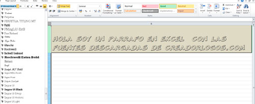 Ejemplo de uso de letras bonitas en Excel