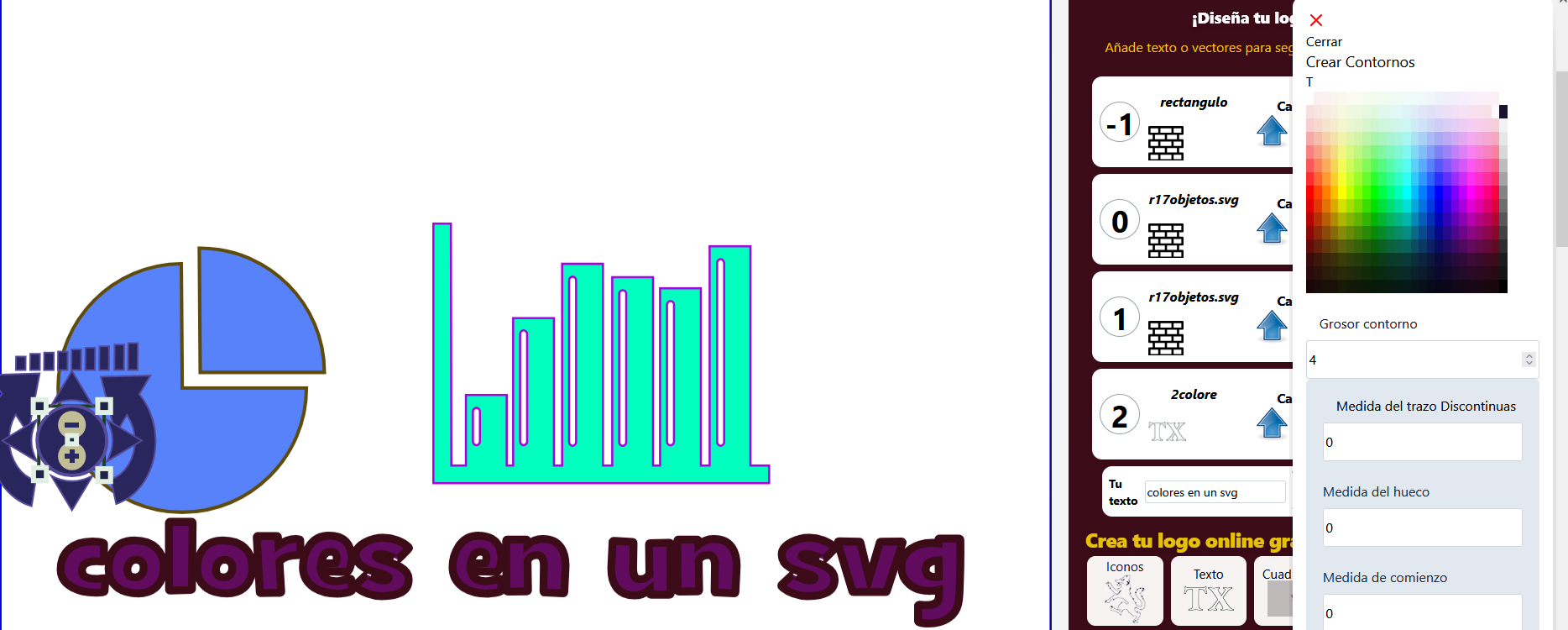 Paleta de colores para elementos SVG en creadorlogos.com <?php date(Y)?>